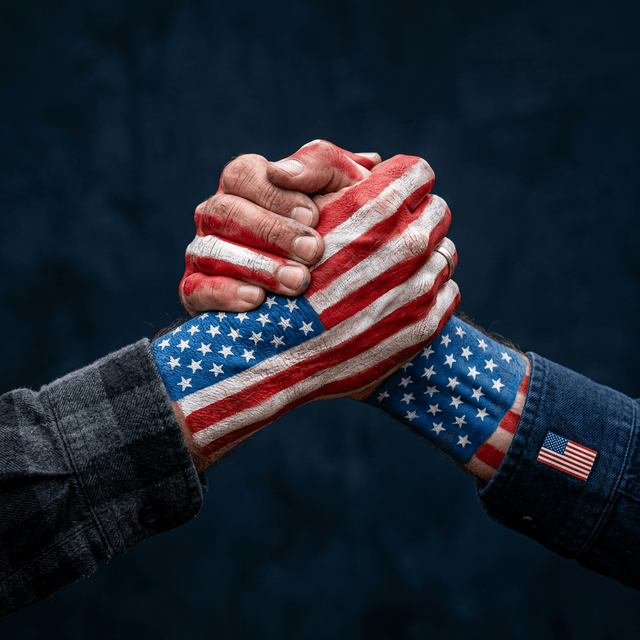 Handshake with American flag painted hands